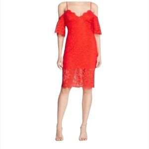 Bardot Karlie Red Lace off the Shoulder Dress XS